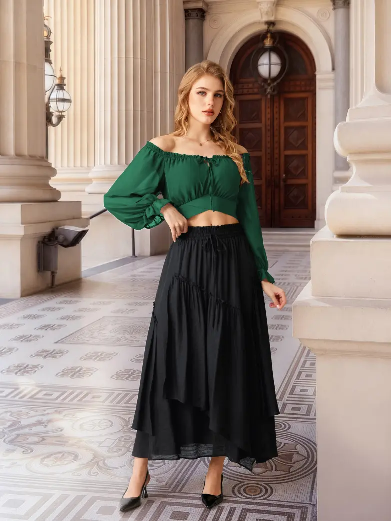 Women Renaissance Off Shoulder Cropped Length Tops - Image 26