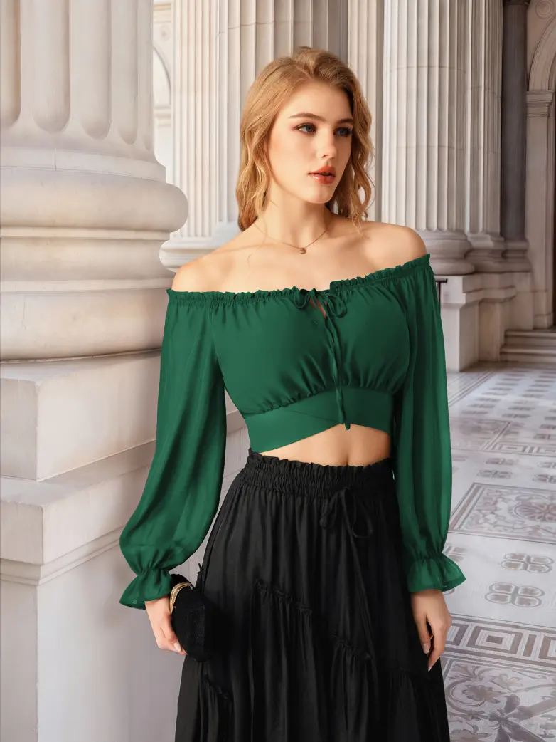 Women Renaissance Off Shoulder Cropped Length Tops - Image 27