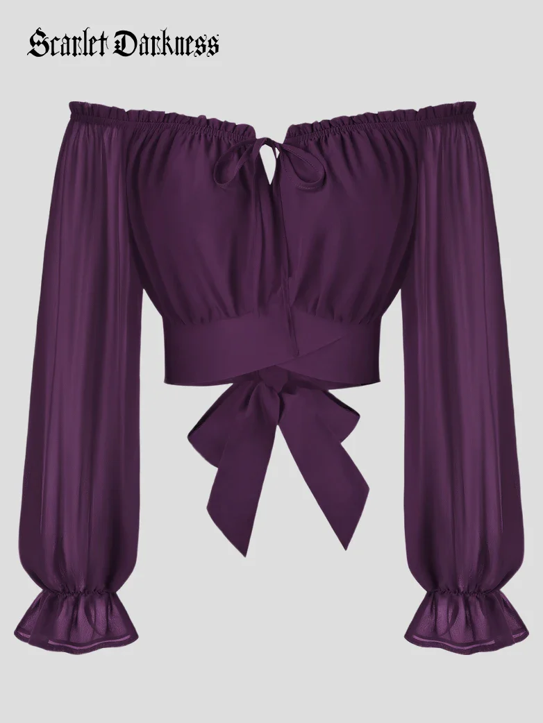 Women Renaissance Off Shoulder Cropped Length Tops - Image 30