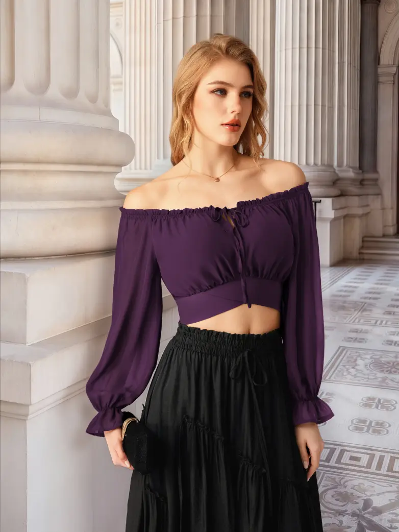 Women Renaissance Off Shoulder Cropped Length Tops - Image 31