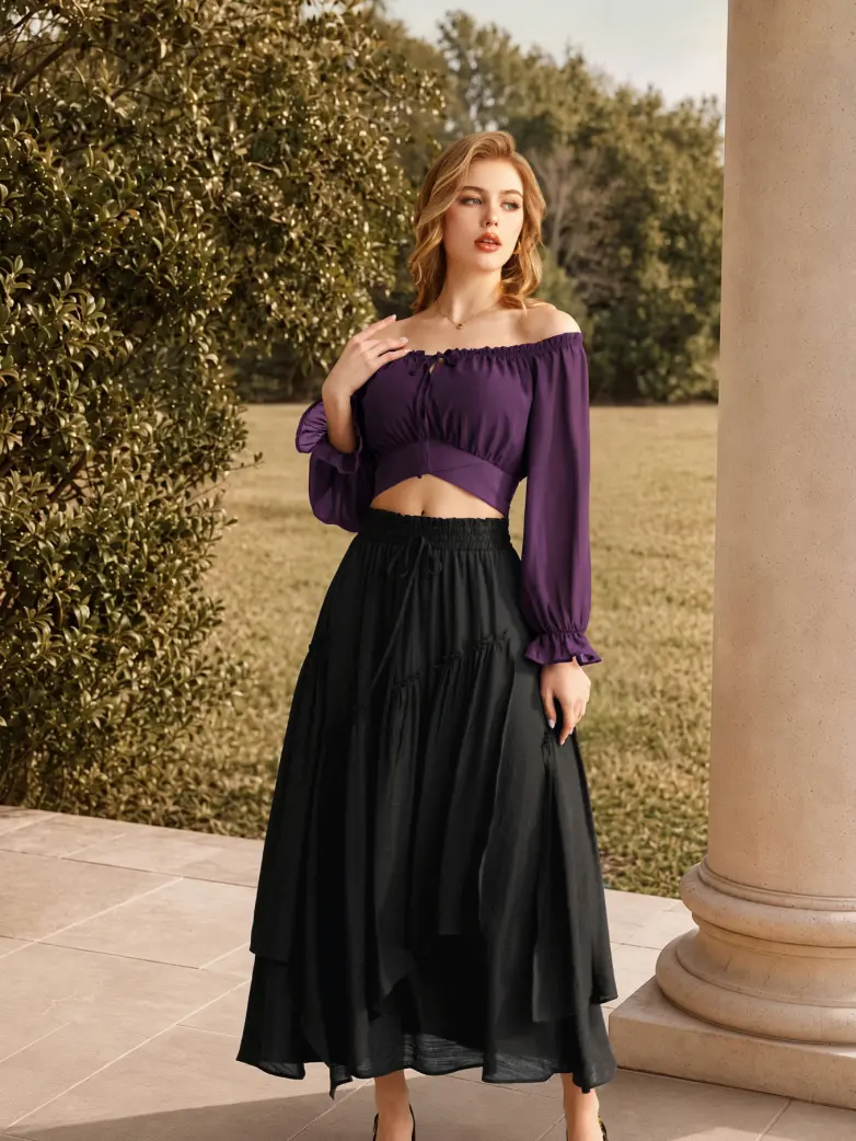Women Renaissance Off Shoulder Cropped Length Tops - Image 32