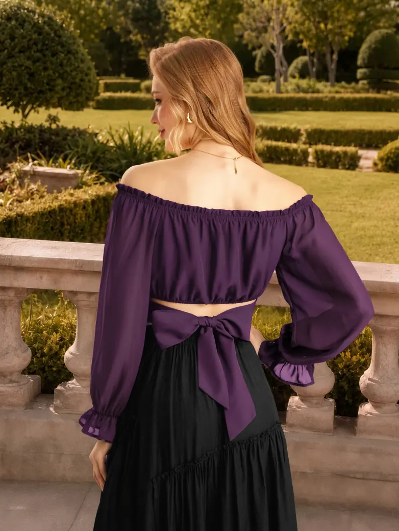 Women Renaissance Off Shoulder Cropped Length Tops - Image 33