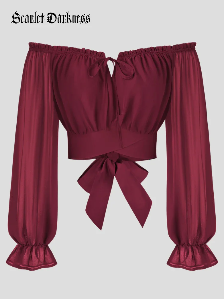Women Renaissance Off Shoulder Cropped Length Tops - Image 6
