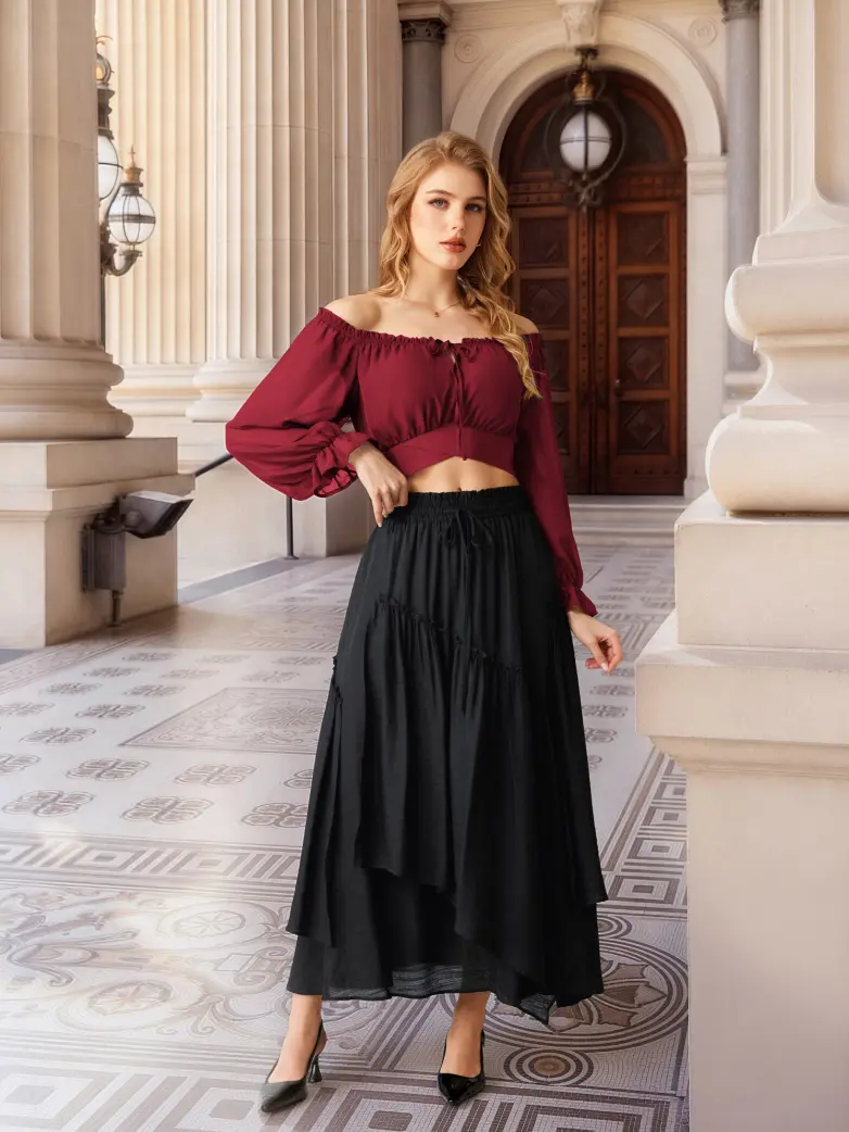 Women Renaissance Off Shoulder Cropped Length Tops - Image 8