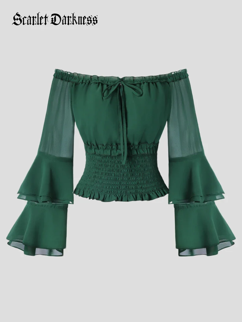 Women Renaissance Off Shoulder Smocked Waist Tops