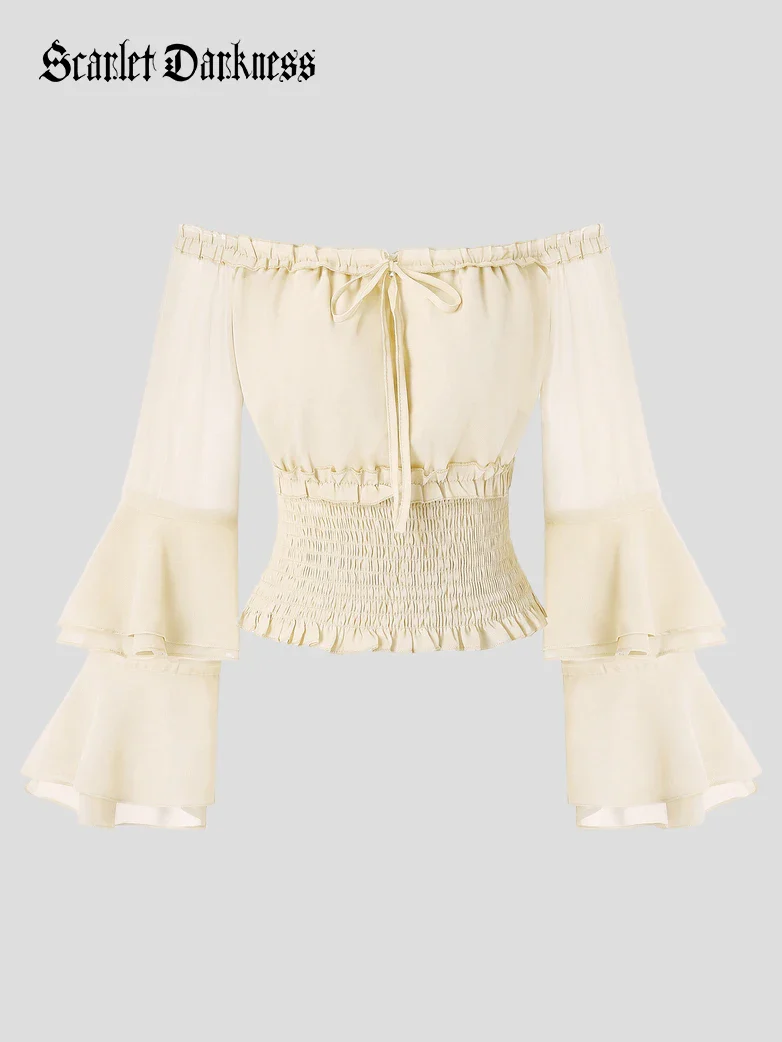 Women Renaissance Off Shoulder Smocked Waist Tops - Image 7