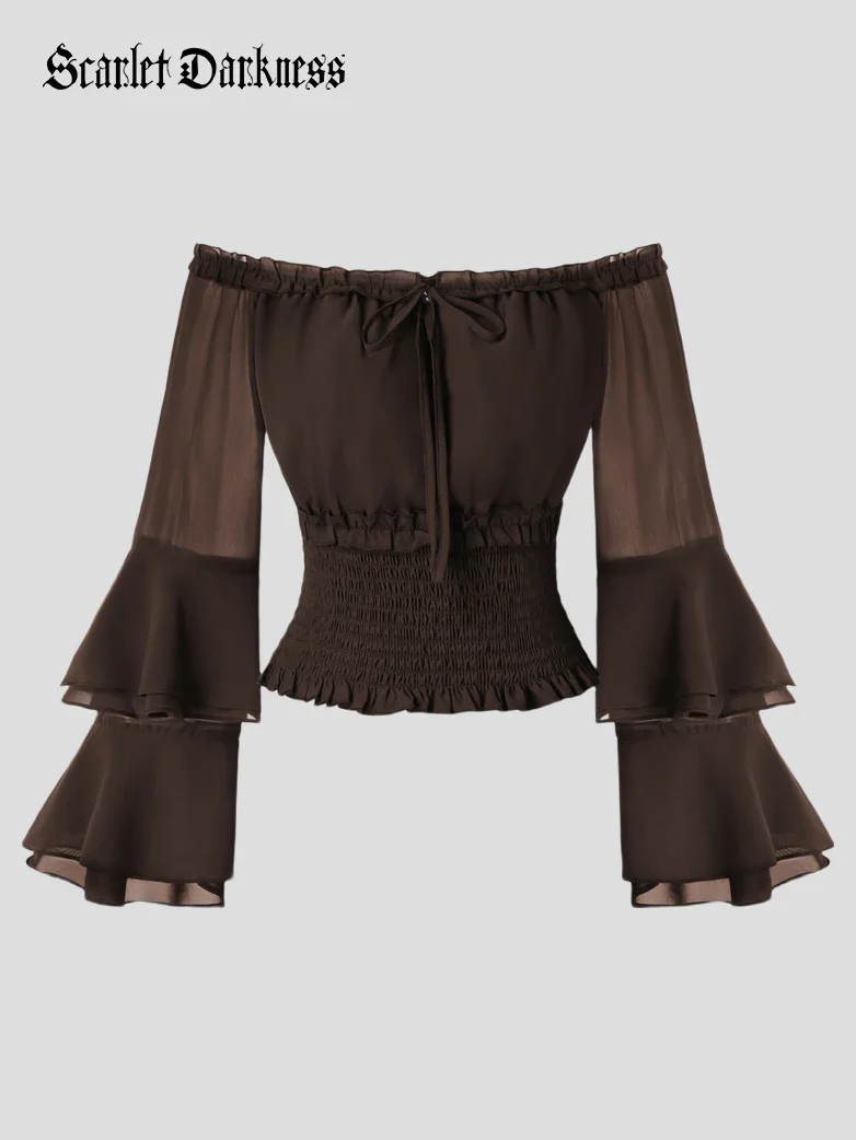 Women Renaissance Off Shoulder Smocked Waist Tops - Image 9