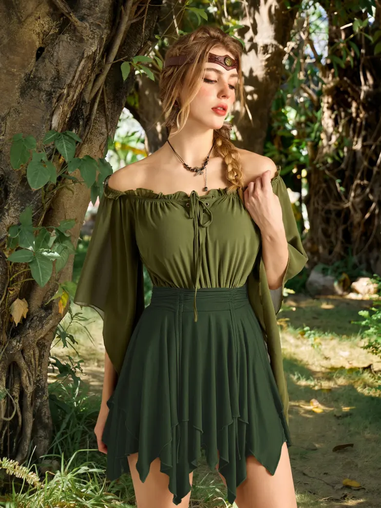 Pirate Hem Pixie Skirt with High Waist Drawstring - Image 2