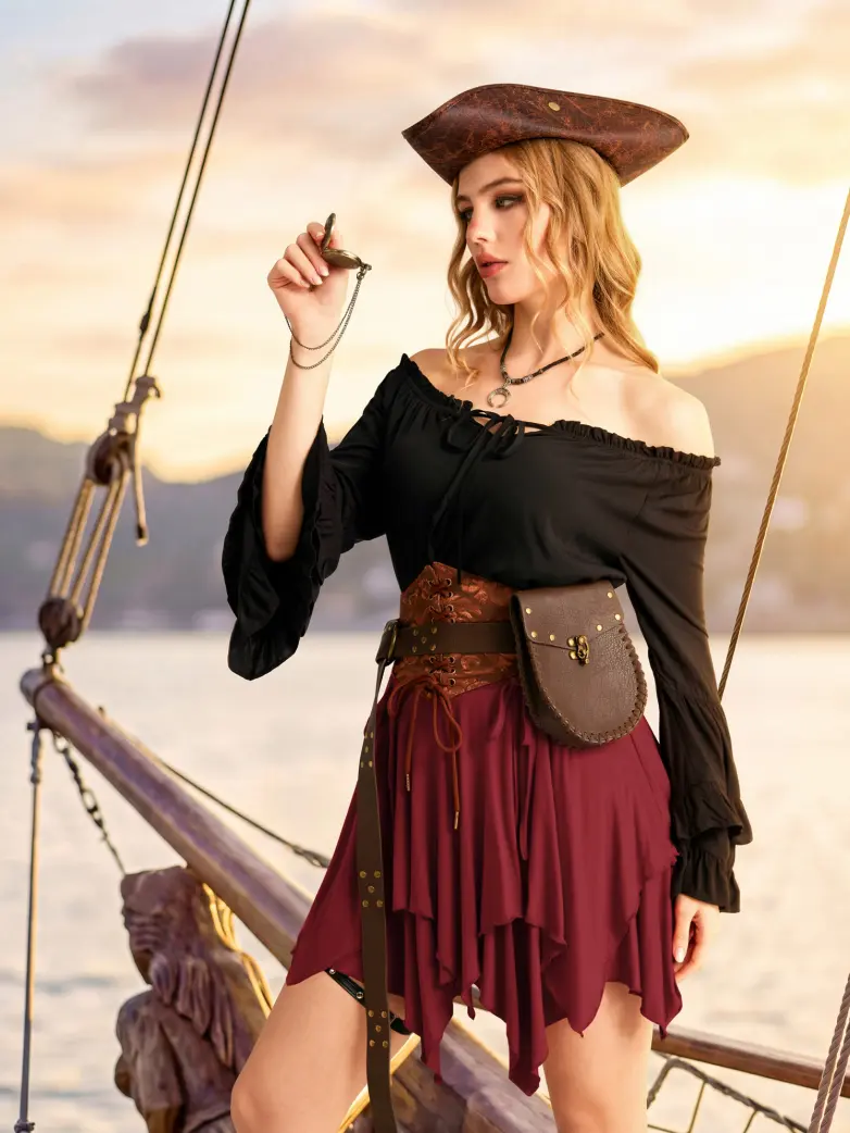 Pirate Hem Pixie Skirt with High Waist Drawstring - Image 9