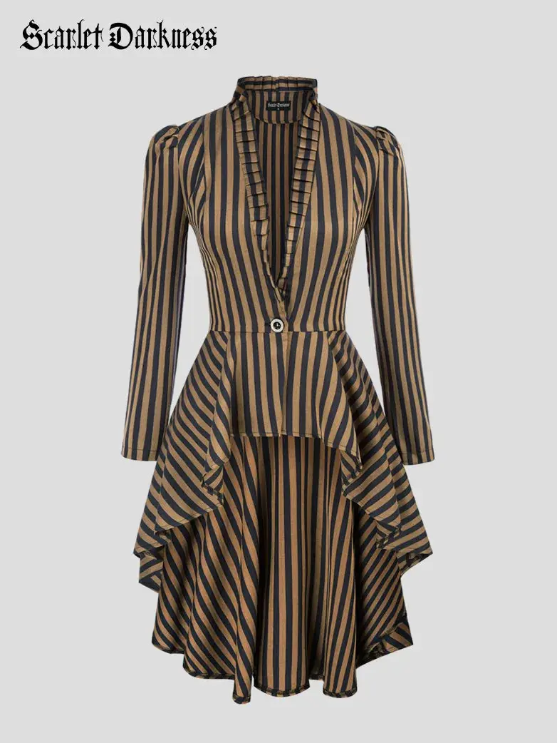 Women Steampunk Long Jacket High Low Cloak - Image 16
