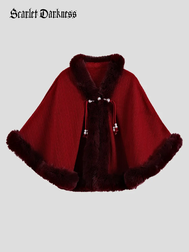 Mrs. Claus Winter Versatile Retro Plush Collar Cape