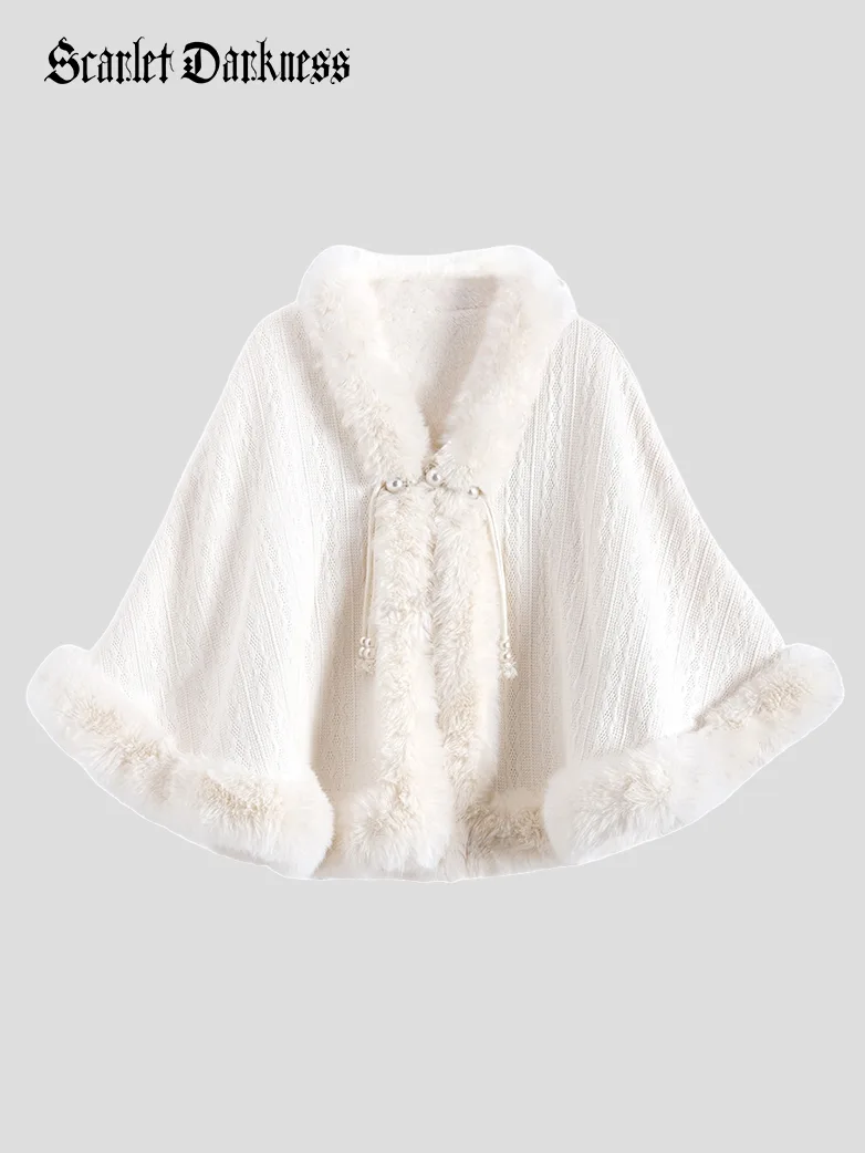 Mrs. Claus Winter Versatile Retro Plush Collar Cape - Image 5